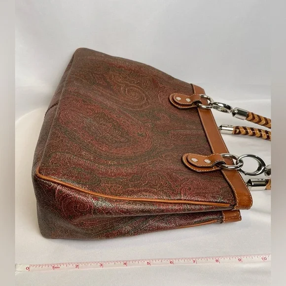 RARE Entro Paisley Handbag Satchel Satin Braided handles Fuchsia Lining vintage - Picture 11 of 16
